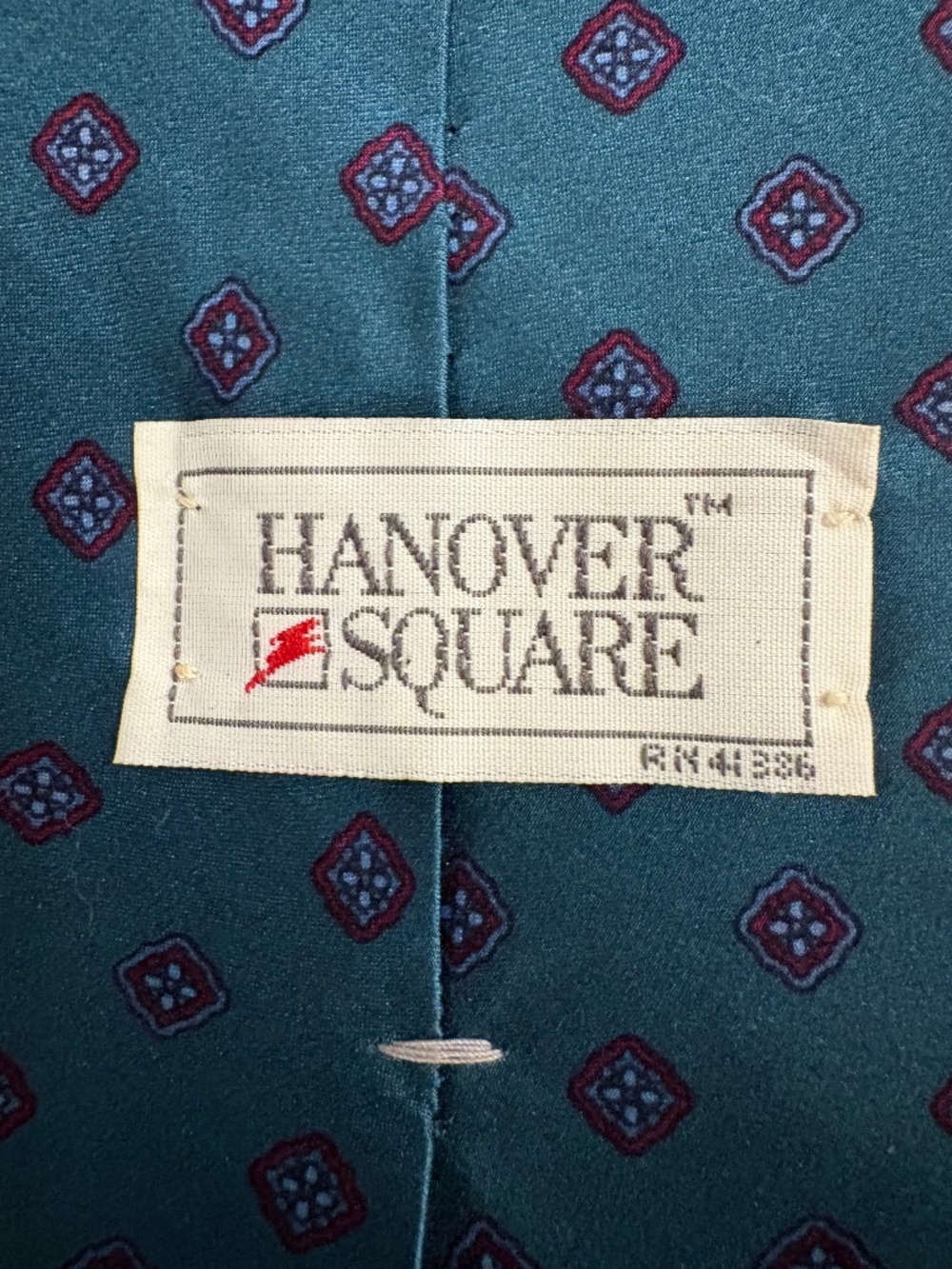 Vintage Hanover Square Teal Geometric Foulard Silk Necktie